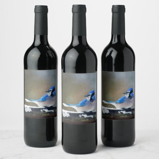 Blauwe jay-schildering - Oorspronkelijke vogelkuns Wijn Etiket (Flessen)