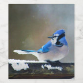 Blauwe jay-schildering - Oorspronkelijke vogelkuns Wijn Etiket (Enkel label)