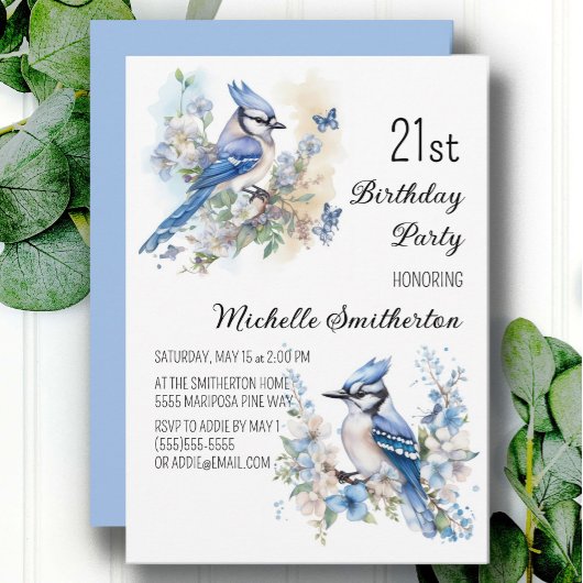 Blauwe Jay Vogel Bloemen Springtime 21e Verjaardag Kaart