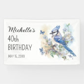 Blauwe Jay Vogel Bloemen Springtime 40e Verjaardag Spandoek (Horizontaal)