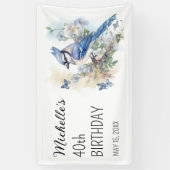Blauwe Jay Vogel Bloemen Springtime 40e Verjaardag Spandoek (Verticaal)