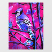 Blauwe Jay Vogel op Boomtak Roze Abstracte kunst Raamsticker (Vel)