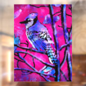 Blauwe Jay Vogel op Boomtak Roze Abstracte kunst Raamsticker (Vel 2)