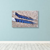 Blauwe Jay-vogelveren Canvas Afdruk (Insitu (Houten vloer))