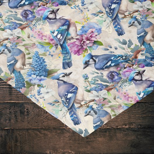 Blauwe Jays en Bloemen op Ecru Tissuepapier