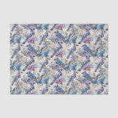 Blauwe Jays en Bloemen op Ecru Tissuepapier (Voorkant)