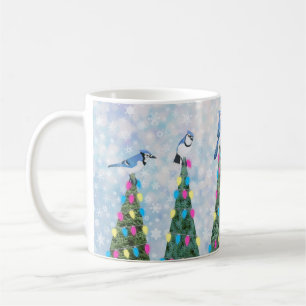 Blauwe Jays en kerstbomen Koffiemok