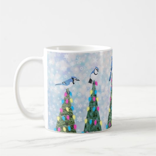 Blauwe Jays en kerstbomen Koffiemok (Links)