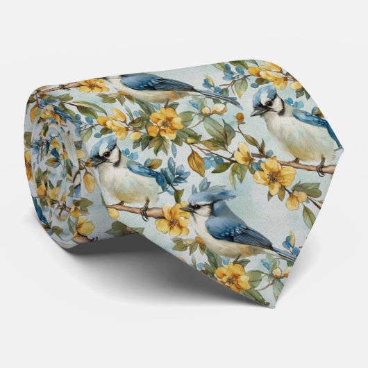 Blauwe Jays in bomen Stropdas (Opgerold)