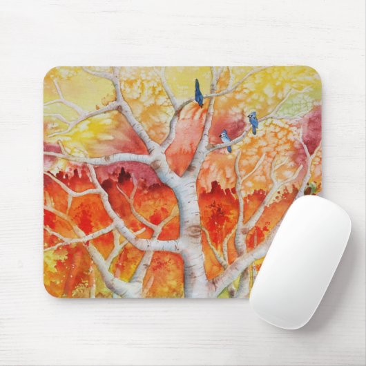 Blauwe jays in de herfst muismat (Met muis)