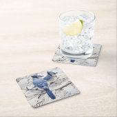 Blauwe Jays in een sneeuwgevulde boom Kartonnen Onderzetters (Insitu)