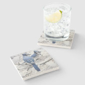 Blauwe Jays in een sneeuwgevulde boom Stenen Onderzetter (Zijkant)