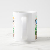 Blauwe Jays vliegen lente tijd Grote Koffiekop (Achterkant)