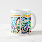 Blauwe Jays vliegen lente tijd Grote Koffiekop (Voorkant rechts)