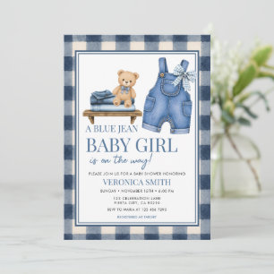  Blauwe Jean Denim Meisje Baby Shower Kaart