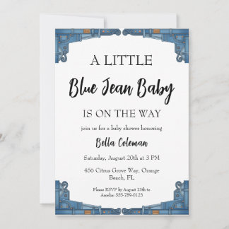 blauwe jeans baby shower uitnodigingen