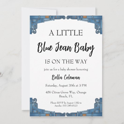blauwe jeans baby shower uitnodigingen (Voorkant)