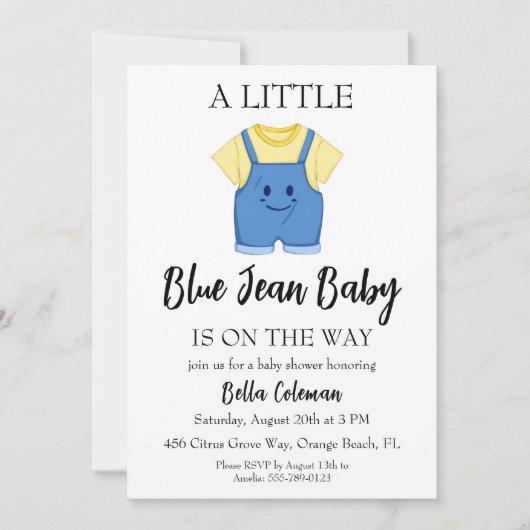 blauwe jeans baby shower uitnodigingen (Voorkant)