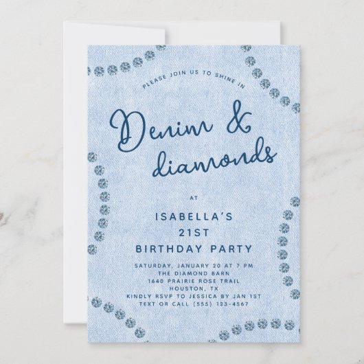 Blauwe jeans Denim en diamanten 21ste verjaardagsf Kaart (Voorkant)