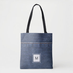 Blauwe jeans denim stijl gepersonaliseerd monogram tote bag