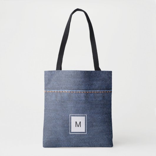 Blauwe jeans denim stijl gepersonaliseerd monogram tote bag (Voorkant)