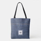 Blauwe jeans denim stijl gepersonaliseerd monogram tote bag (Achterkant)