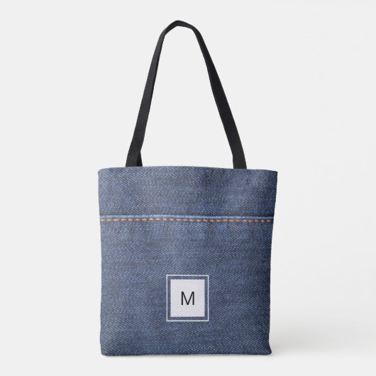 Blauwe jeans denim stijl gepersonaliseerd monogram tote bag (Achterkant)