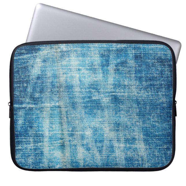 Blauwe jeans denim textuur laptop sleeve (Voorkant)