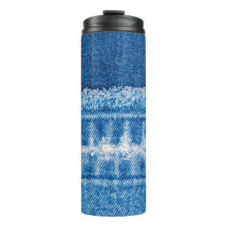 Blauwe jeans denim textuur thermosbeker