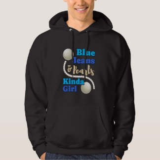 Blauwe jeans en parels meisje modieus trendy jeans hoodie
