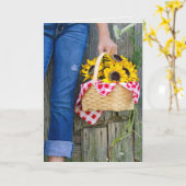 Blauwe Jeans en zonnebloem voor de verjaardag Kaart (Gele Bloem)