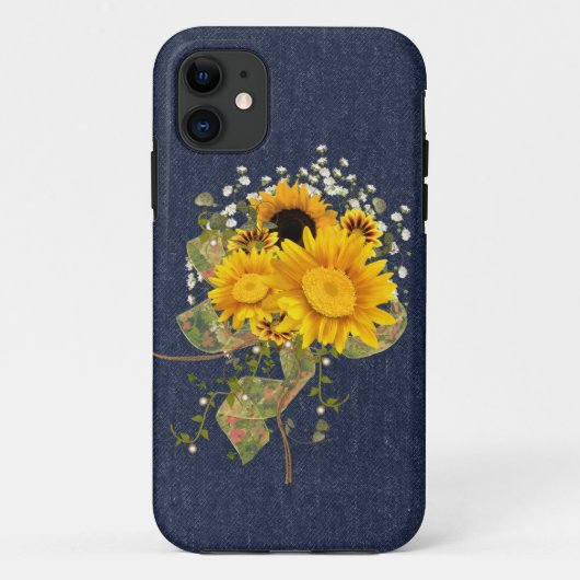 Blauwe jeans en zonnebloemen Case-Mate iPhone case (Achterkant)