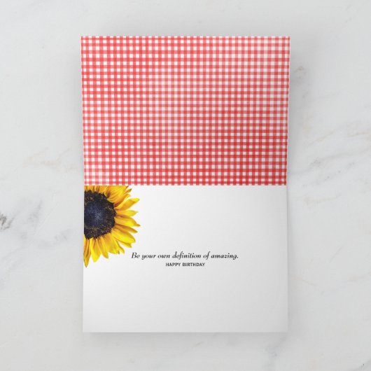 Blauwe jeans en zonnebloemen verjaardag kaart (Binnen)