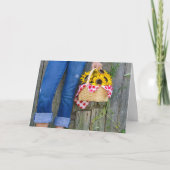 Blauwe jeans en zonnebloemen verjaardag kaart (Voorkant)