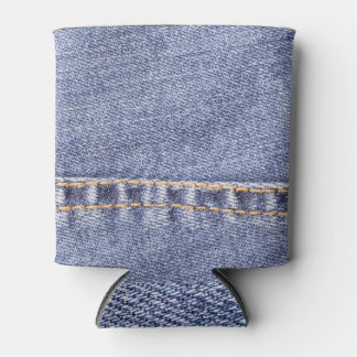 Blauwe jeans: gedetailleerde naaitextuur. blikjeskoeler