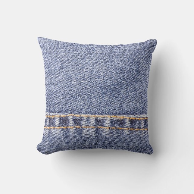 Blauwe jeans: gedetailleerde naaitextuur. kussen (Voorkant)