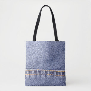 Blauwe jeans: gedetailleerde naaitextuur. tote bag