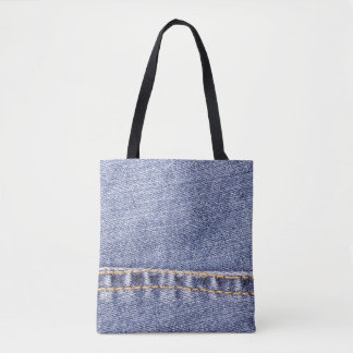 Blauwe jeans: gedetailleerde naaitextuur. tote bag