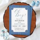 Blauwe jeans met naden en knopen baby boy shower kaart
