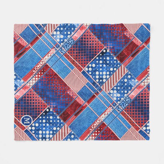 Blauwe jeans patchwork Quilt Pattern Fleece Blanke (Voorkant (Horizontaal))