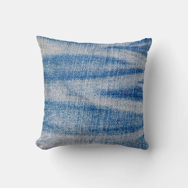 Blauwe jeans stof textuur, textiel achtergrond kussen (Voorkant)