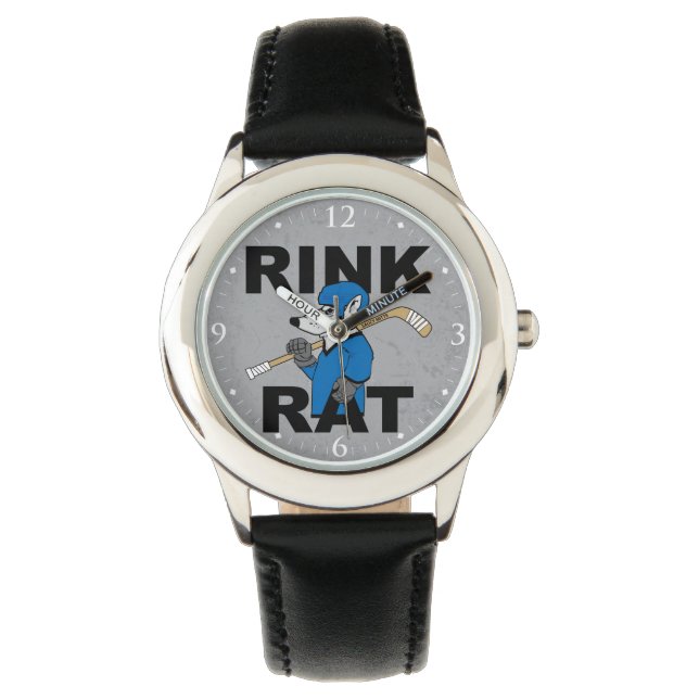 Blauwe Jeugd Hockey Rink Rat Hockey Speler Horloge (Voorkant)