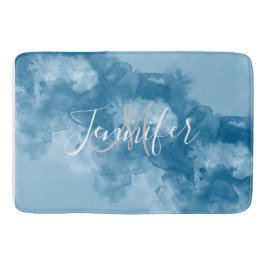 Blauwe Jewel Tone Waterverf Monogram Naam Badmat
