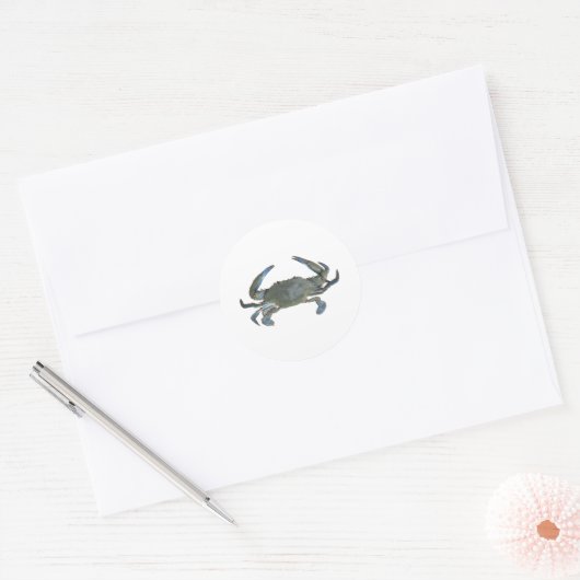 Blauwe "Jimmy" Crab Ronde Sticker (Envelop)