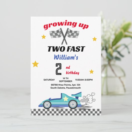 blauwe jongen auto's Race Auto twee snelle 2e verj Kaart (Staand voorkant)