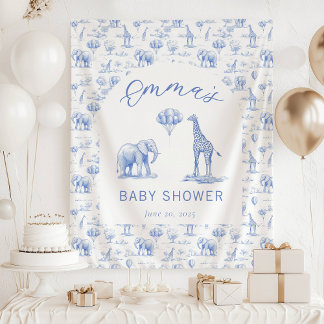 Blauwe Jongen Baby Shower Banner Safari Toile Wandkleed