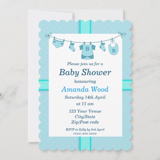 Blauwe Jongen Baby Shower Kaart (Voorkant)