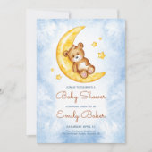 Blauwe Jongen Boho Teddy Beer Babyshower Uitnodigi Kaart (Voorkant)