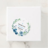 Blauwe Jongen Doop Rond Geschulpte Bedankjes Labels (In situ)