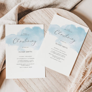 Blauwe jongen doopuitnodiging. Eerste Heilige Comm Kaart